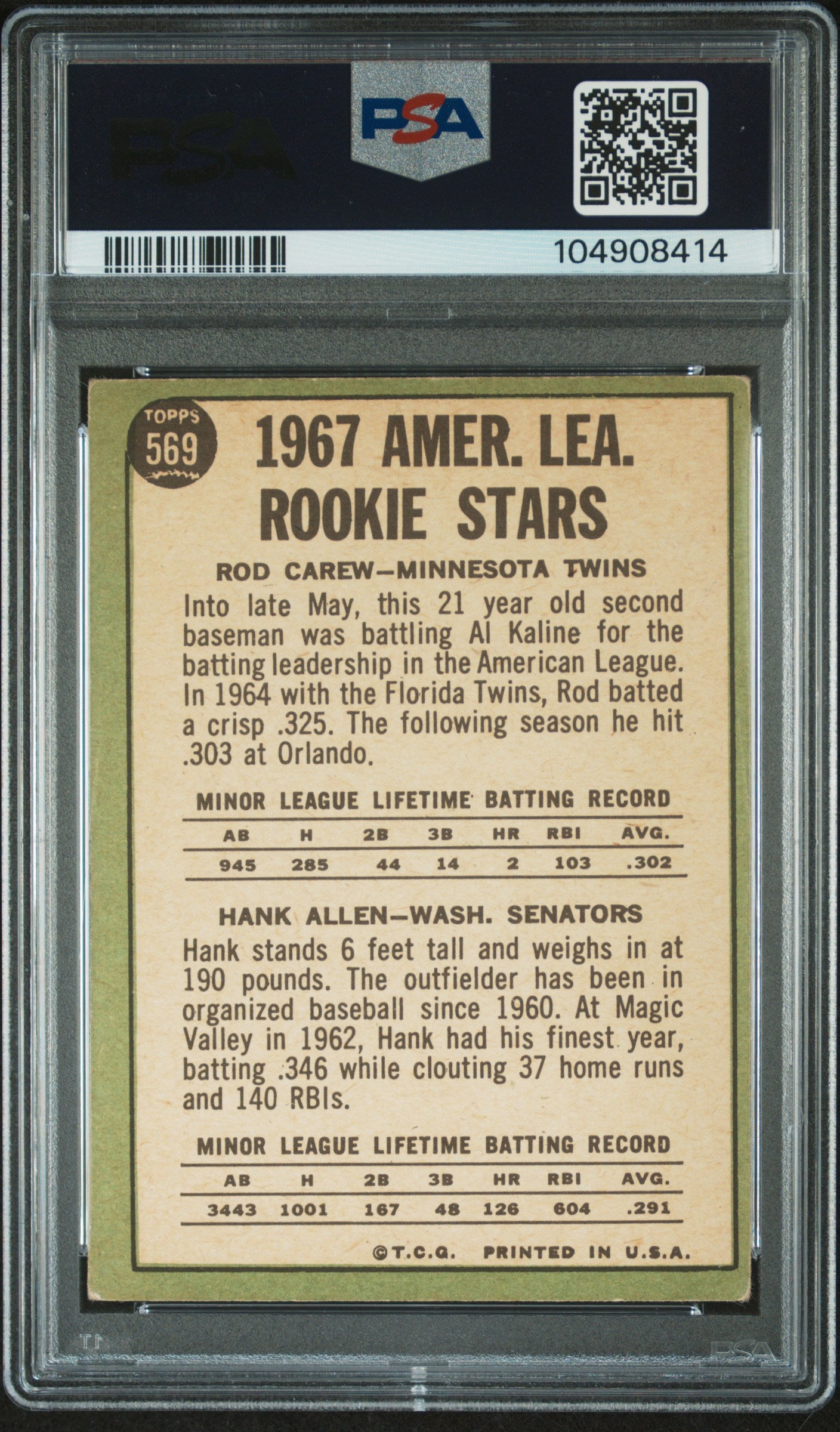 1967 Topps A. L. Rookies #569 A. L. Rookies PSA A Auto 9